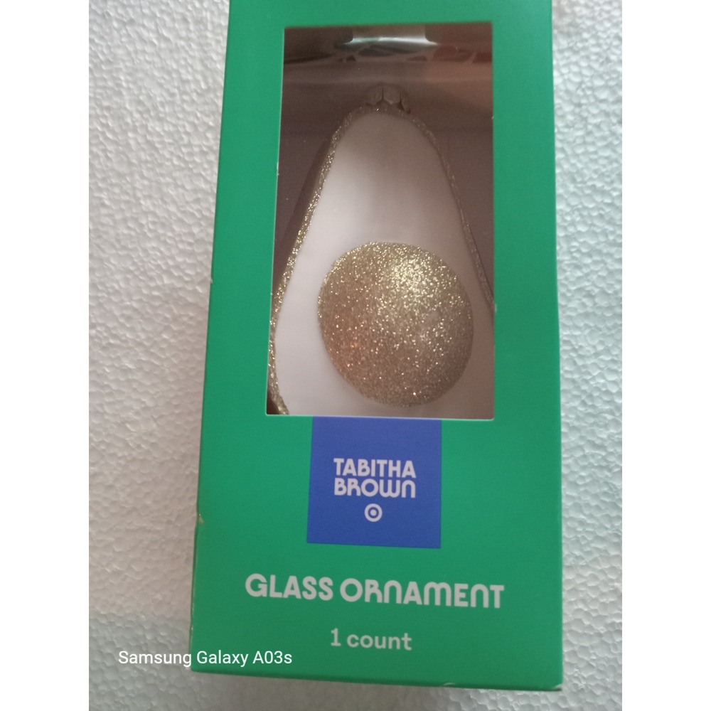 Tabitha Brown Avocado Ornament Glass Holiday Tree Decoration Sparkly Gold